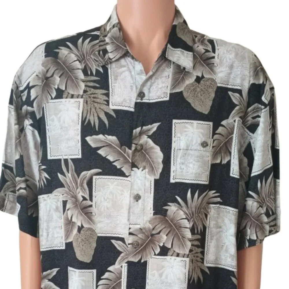 Black & Taupe Hawaiian Print Shirt XL Campia Moda Men's Short Sleeve Button Down